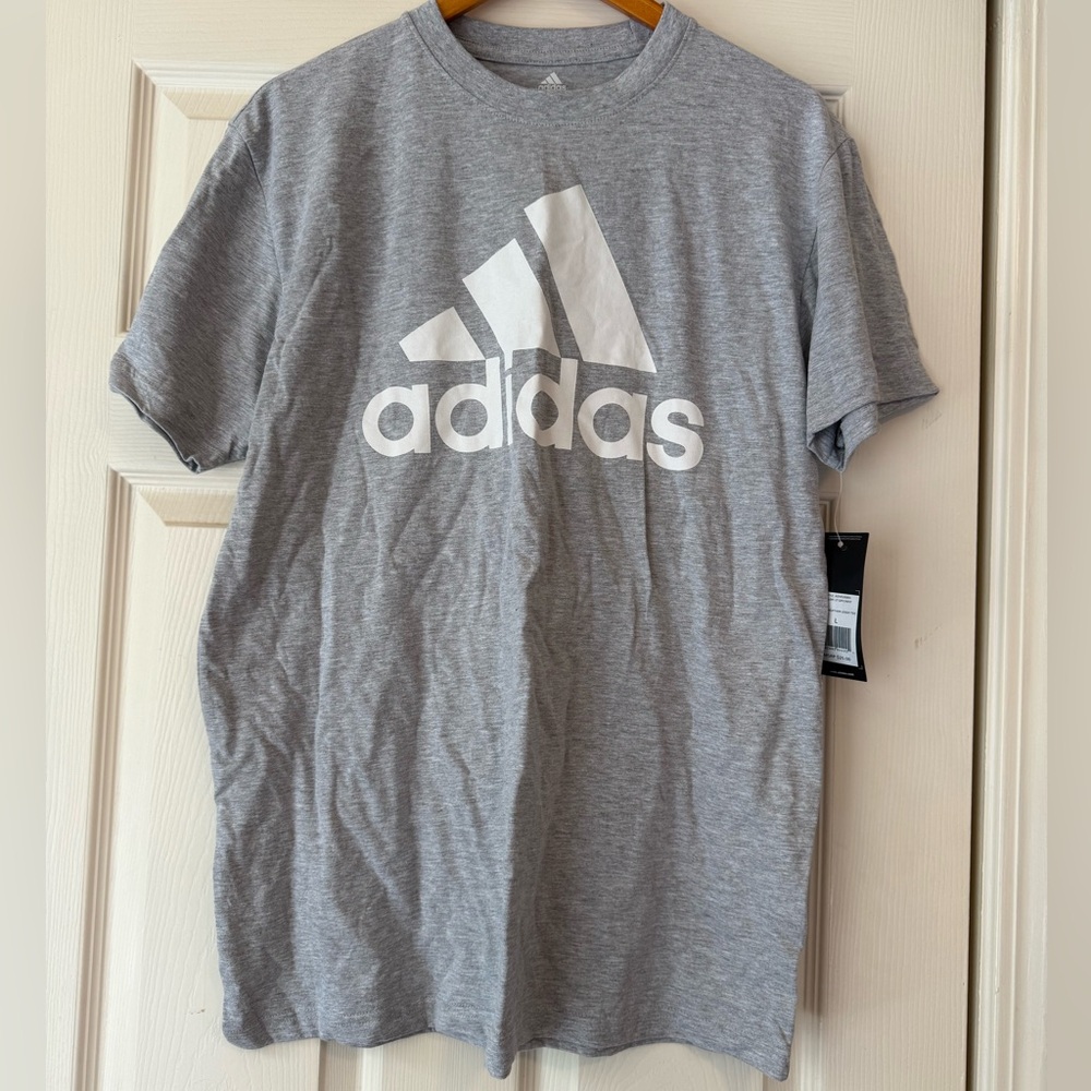 NWT - Adidas Men’s Heather Logo Tee - Light Gray (Size L)